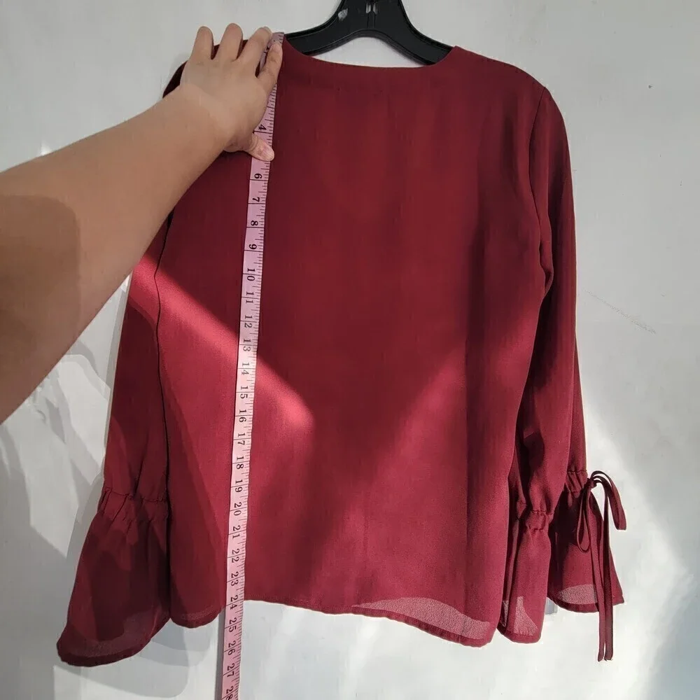 NEW J. Crew Mercantile Burgundy Red Bow Bell Sleeve V-neck Blouse Top Size 0